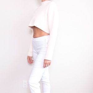 Zara White Cropped High Neck Sweater